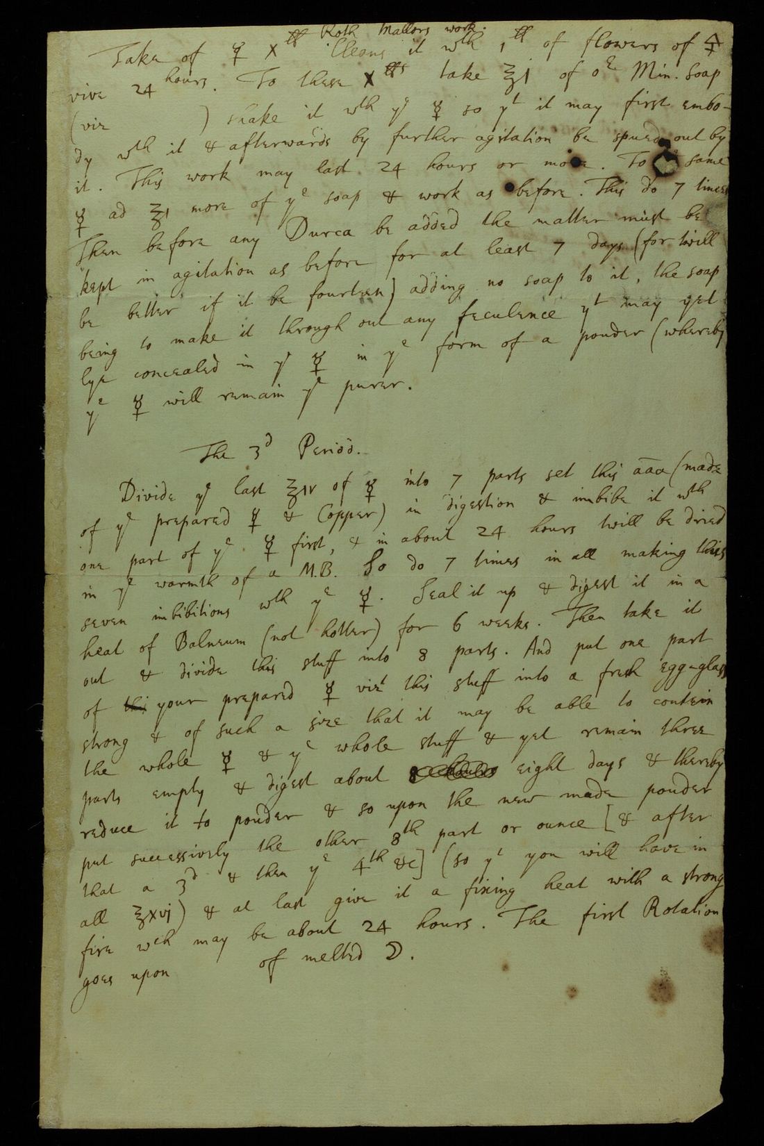 Manuscript page by Isaac Newton with alchemical notes in Latin.